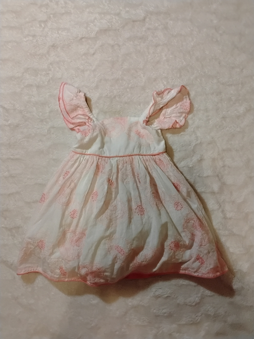Cupcakes and Cashmere White Dress with Pink Floral Embroidery